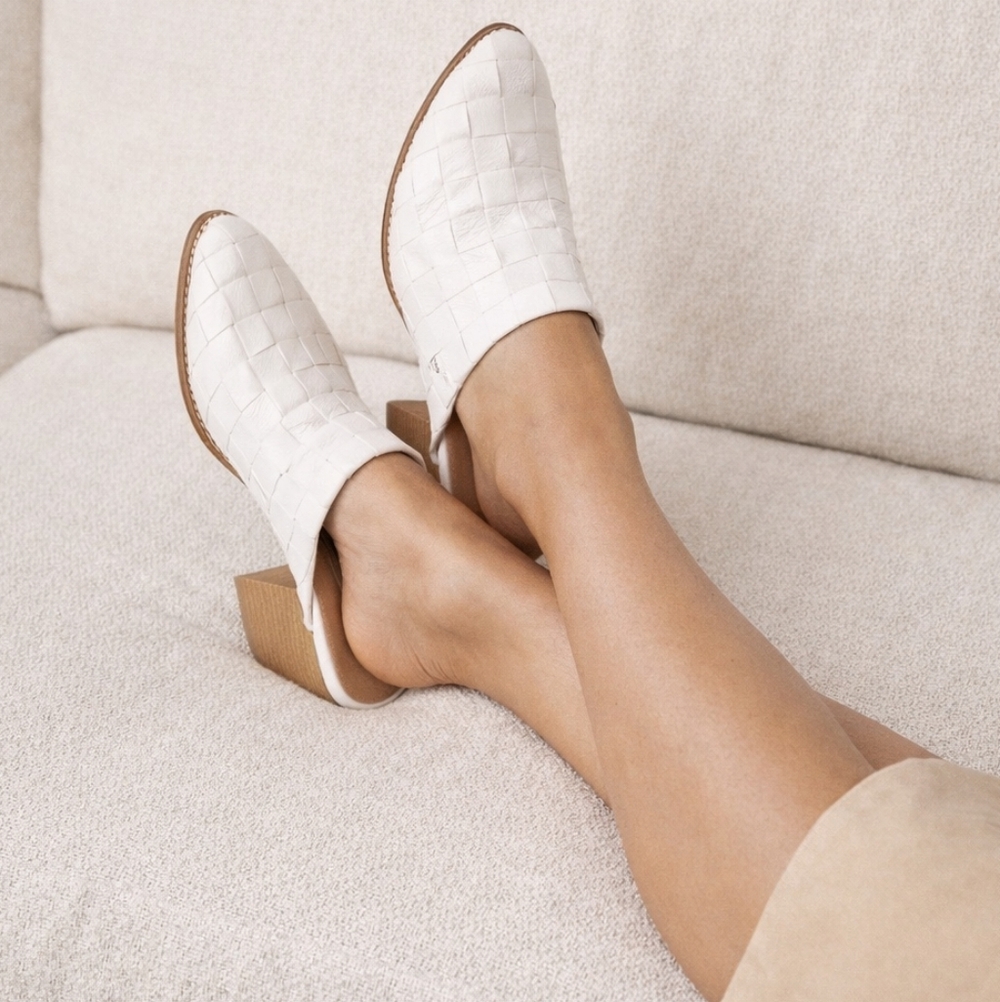 White Woven Mules